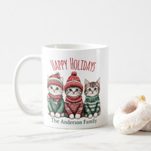 Cute Christmas Cat Mug Custom Family Name