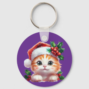 Cute Christmas Cat Ornament - Festive Holiday Gift Key Ring