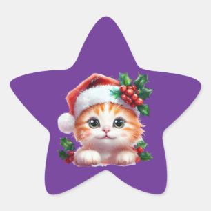 Cute Christmas Cat Ornament - Festive Holiday Gift Star Sticker