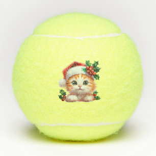 Cute Christmas Cat Ornament - Festive Holiday Gift Tennis Balls