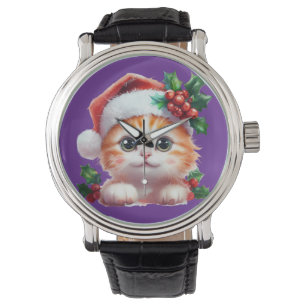 Cute Christmas Cat Ornament - Festive Holiday Gift Watch