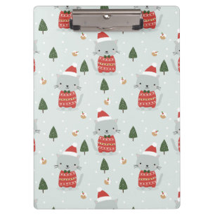 Cute Christmas Cat Pattern – Festive Holiday Clipboard