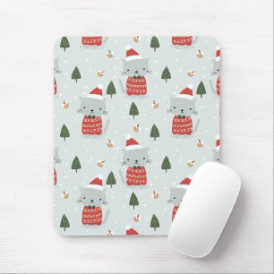 Cute Christmas Cat Pattern – Festive Holiday Mouse Pad