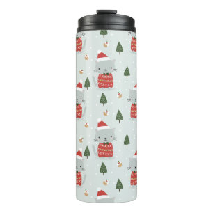 Cute Christmas Cat Pattern – Festive Holiday Thermal Tumbler