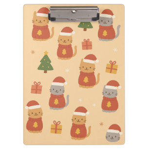Cute Christmas Cat Pattern – Kawaii Festive Cats & Clipboard