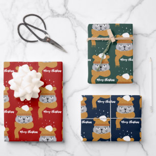 Cute Christmas Cat Pattern  Wrapping Paper Sheet