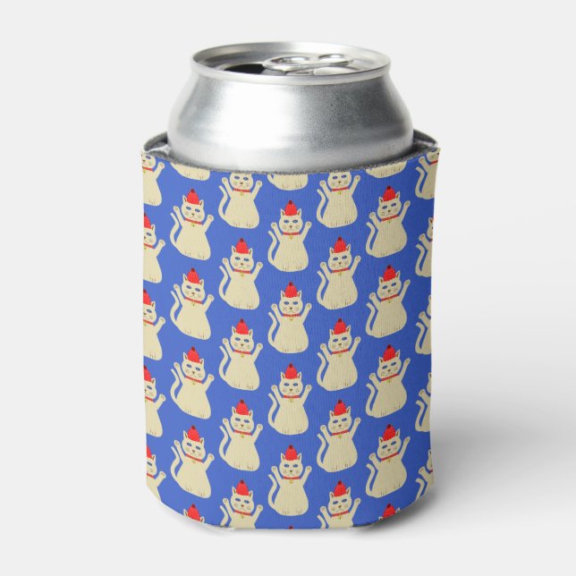 Cute Christmas Cat Patterned Can Cooler (Can Front)