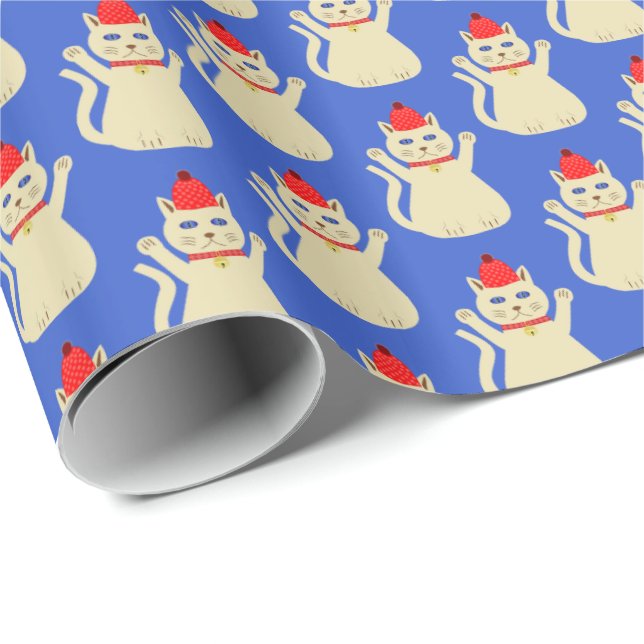 Cute Christmas Cat Patterned Wrapping Paper (Roll Corner)