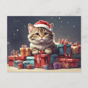 cute christmas cat postcard