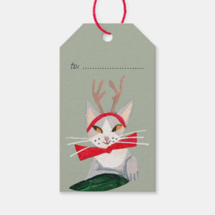 Cute Christmas Cat reindeer Holiday Gift Tags