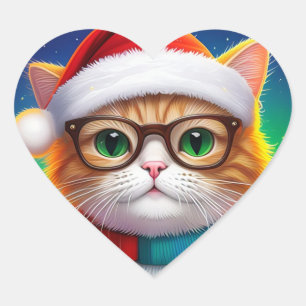 Cute Christmas Cat Santa Claus-68265 Heart Sticker