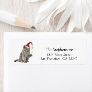 Cute Christmas Cat Santa Hat Return Address