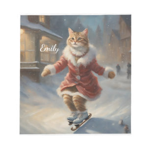 Cute Christmas Cat Skating Playfully Notepad