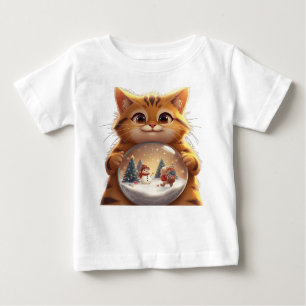 Cute Christmas Cat Snow Globe Baby T-Shirt