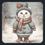 Cute Christmas Cat Snowman Watercolor Whimsical  Square Sticker<br><div class="desc">Introducing this customizable “Cute Cat Snowman” sticker! This charming design features an adorable cat snowman dressed in cozy winter attire. You can personalize it with a name of your choice, making it perfect for adorning Christmas gifts. Whether you’re adding a special touch to presents or customizing holiday cards, this sticker...</div>