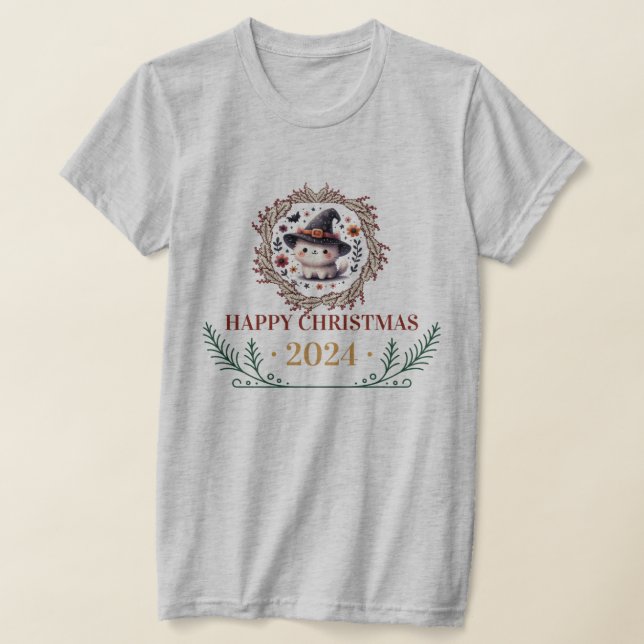 Cute Christmas Cat T-Shirt 2024 – Festive Holiday  (Laydown)