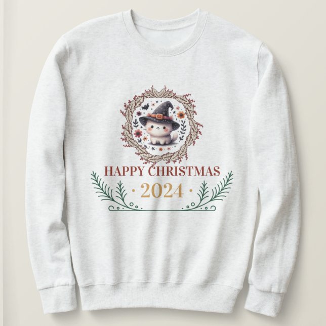 Cute Christmas Cat T-Shirt 2024 – Festive Holiday  Sweatshirt (Design Front)