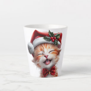 Cute Christmas Cat with Santa Hat and Bow Tie Latte Mug