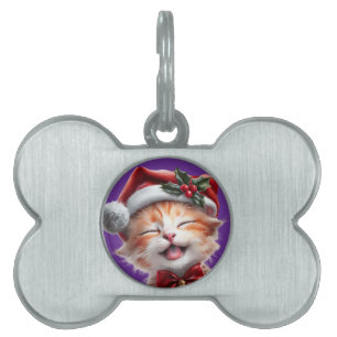 Cute Christmas Cat with Santa Hat and Bow Tie Pet ID Tag
