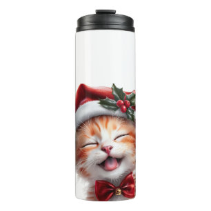 Cute Christmas Cat with Santa Hat and Bow Tie Thermal Tumbler
