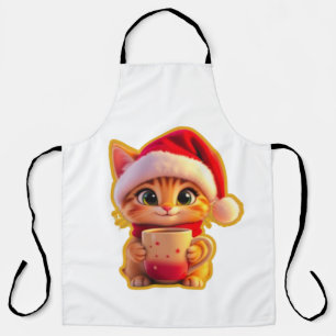 **Cute Christmas Cat with Santa Hat – Funny Holida Apron