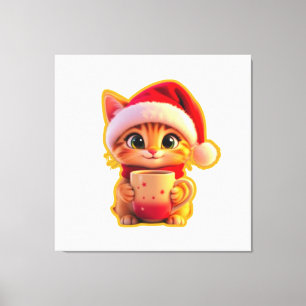 **Cute Christmas Cat with Santa Hat – Funny Holida Canvas Print
