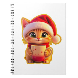 **Cute Christmas Cat with Santa Hat – Funny Holida Notebook
