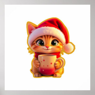 **Cute Christmas Cat with Santa Hat – Funny Holida Poster