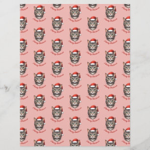 Cute Christmas Cat with Santa Hat Scrapbook Paper