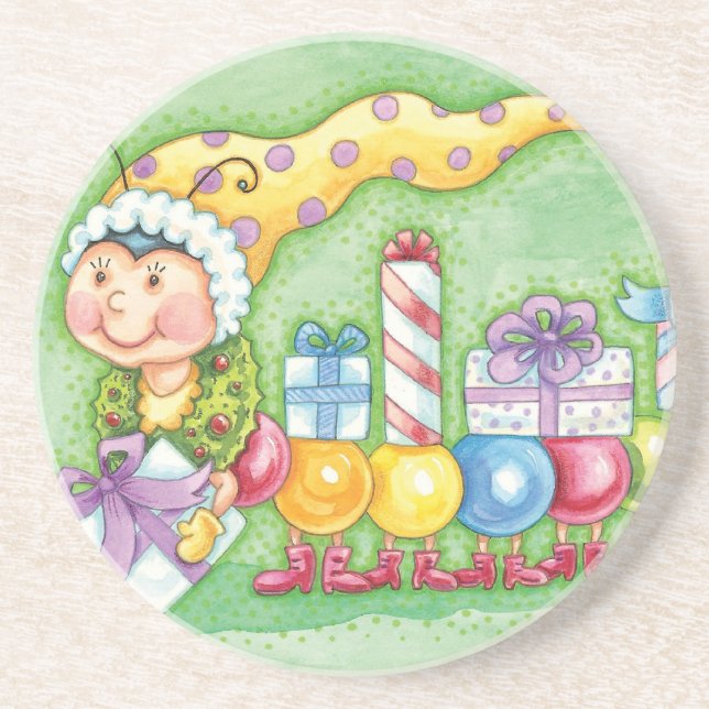 Cute Christmas Caterpillar Train with Presents Coaster (Front)