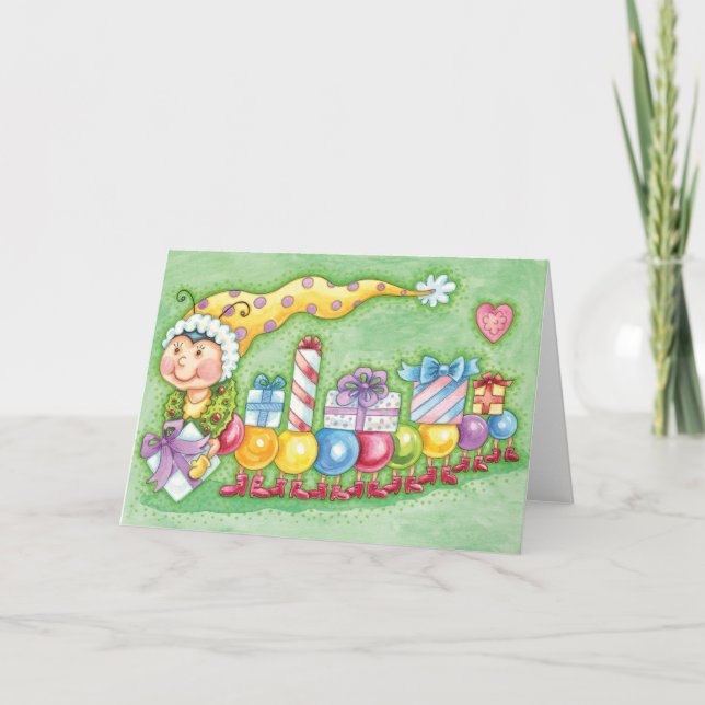 Cute Christmas Caterpillar Train with Presents Holiday Card (Front)