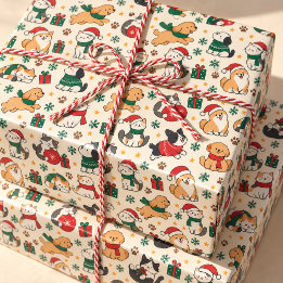 Cute Christmas Cats and Dogs Personalised Wrapping Paper