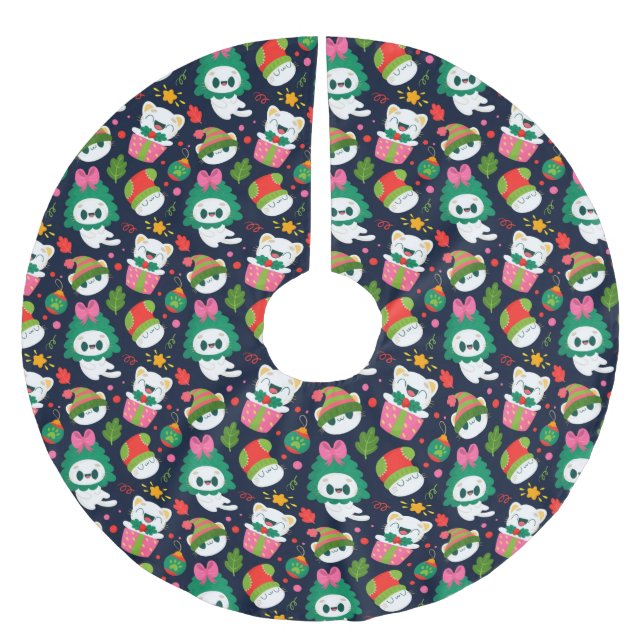 Cute Christmas Cats Brushed Polyester Tree Skirt (Front)