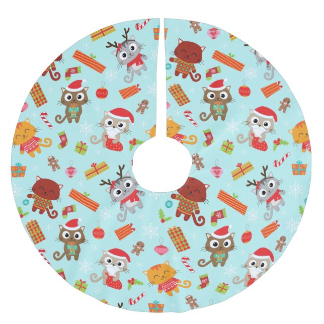 Cute Christmas Cats Brushed Polyester Tree Skirt (Front)