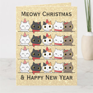 Cute Christmas Cats Faces Meowy Christmas  Card