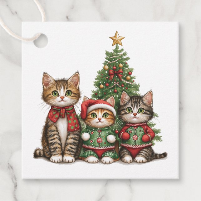 Cute Christmas Cats Favour Tags (Front)