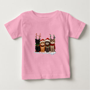 Cute Christmas Cats Illustration – Festive Kittens Baby T-Shirt