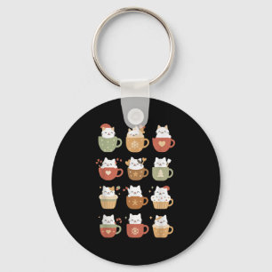 Cute Christmas Cats In Coffee C Kitten Santa Cat X Key Ring