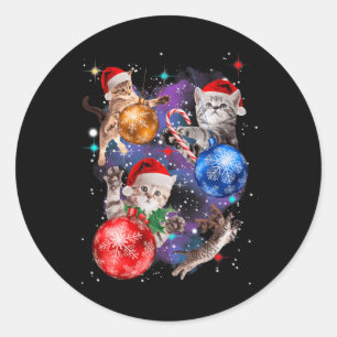 Cute Christmas Cats In Space Ornaments Graphic  Classic Round Sticker