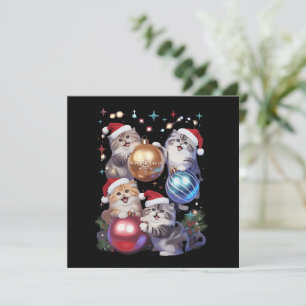 Cute Christmas Cats In Space Ornaments  Holiday Card