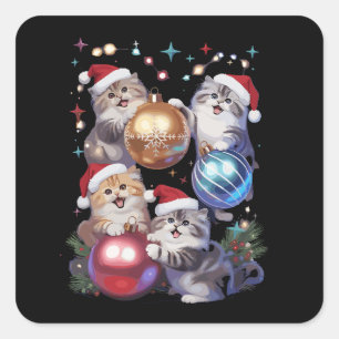 Cute Christmas Cats In Space Ornaments Square Sticker