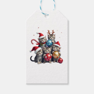 Cute Christmas Cats In Space Ornaments T-Shirt Gift Tags