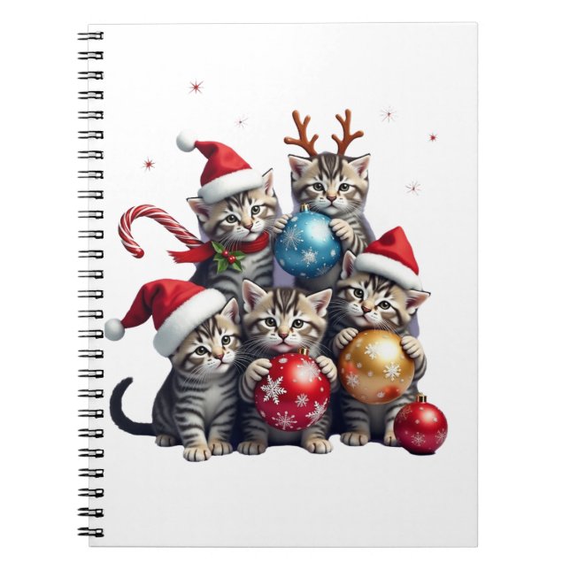 Cute Christmas Cats In Space Ornaments T-Shirt Notebook (Front)