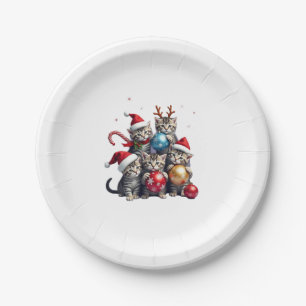 Cute Christmas Cats In Space Ornaments T-Shirt Paper Plate