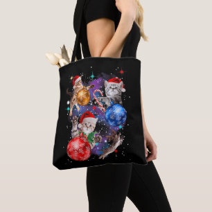 Cute Christmas Cats In Space Ornaments Tote Bag