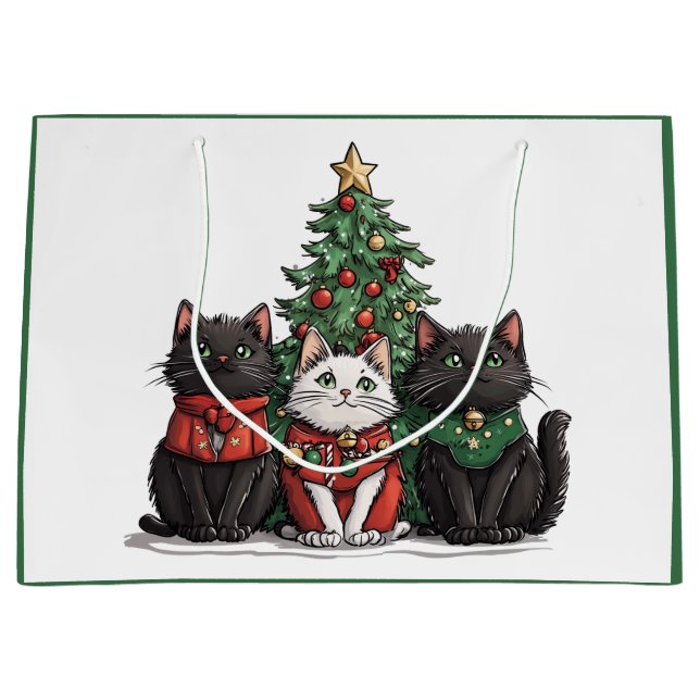 Cute Christmas Cats Large Gift Bag (Front)