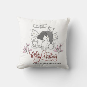 Cute Christmas Cats “Meow” Holiday Design Cushion
