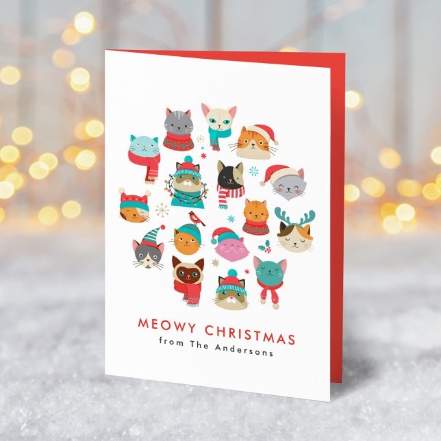 Cute Christmas Cats Meowy Christmas Holiday Card (Creator Uploaded)