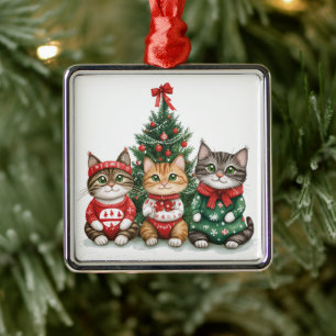 Cute Christmas Cats Metal Tree Decoration