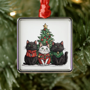 Cute Christmas Cats Metal Tree Decoration
